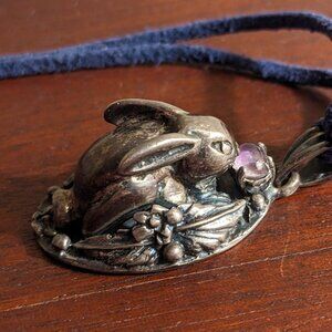 Vintage Carol Felley Silver Rabbit Pendant with Amethyst Stone Marked Mexico 925